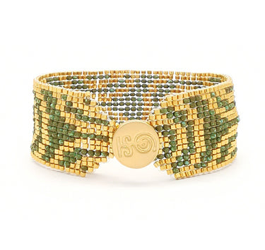 Brazalete Telar Dorado Medio Espirales Turquesa T